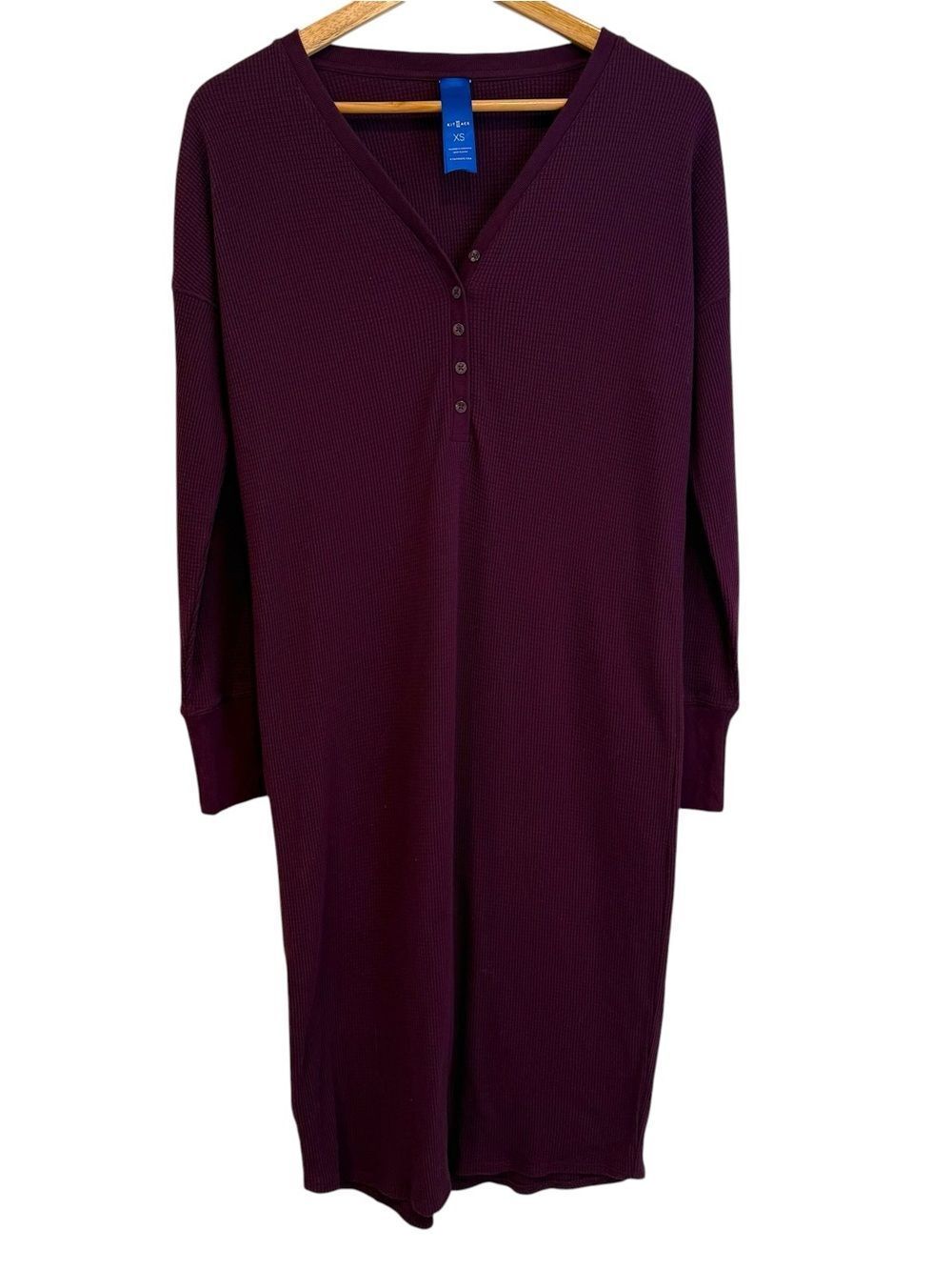 Kit and Ace Purple Dawn Waffle Midi Length, Long Sleeve Lounge Dress Size XS